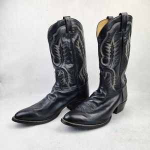 Tony Lama Longhorn Mens Size 13D Black Cowboy Western 2916 Boots